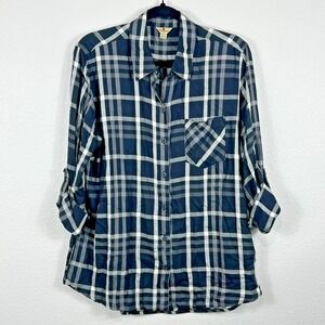 Woolrich Button Up Flannel Shirt Women's XL Black Roll Tab Long Sleeve Soft Cozy